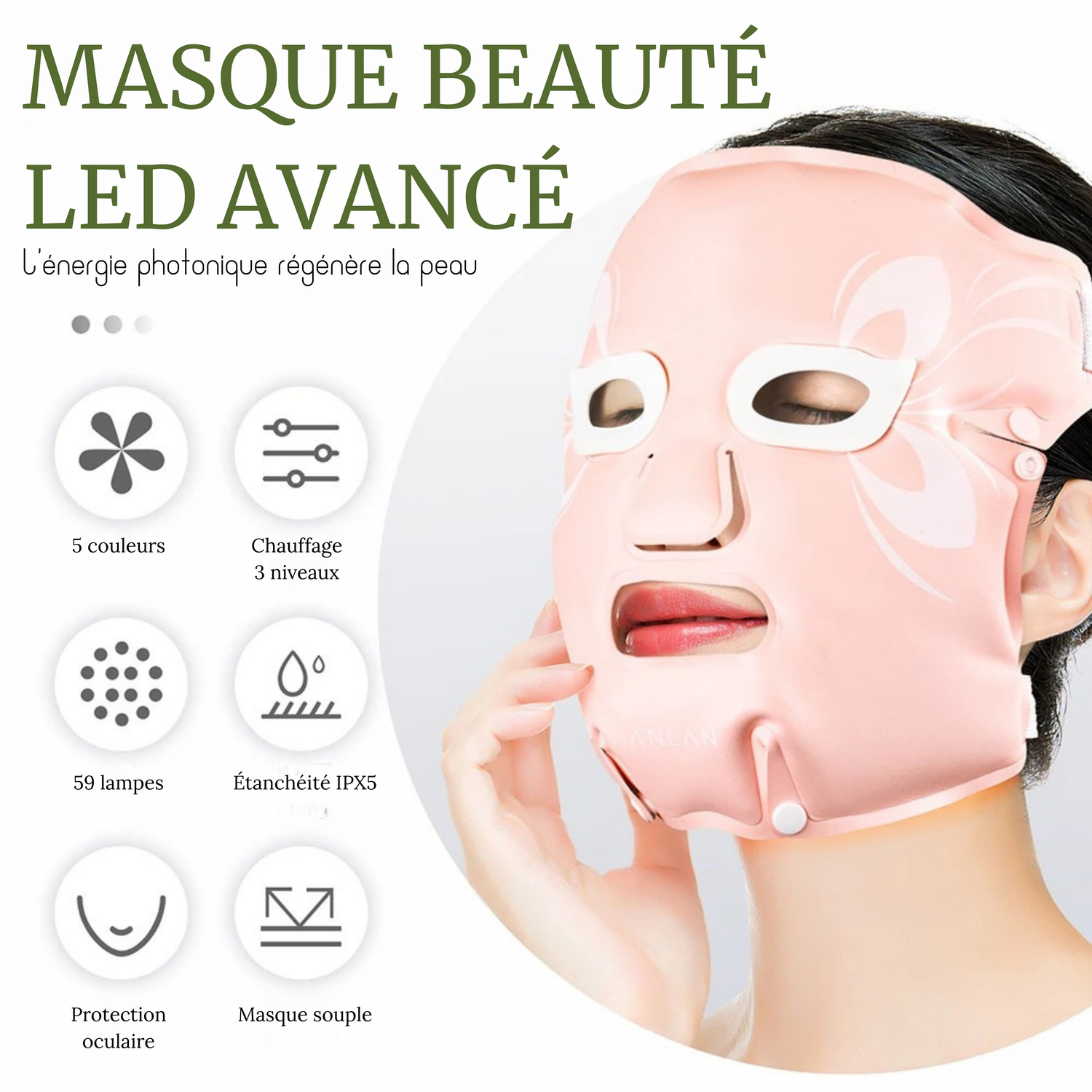 Masque Photothérapie LED chauffant