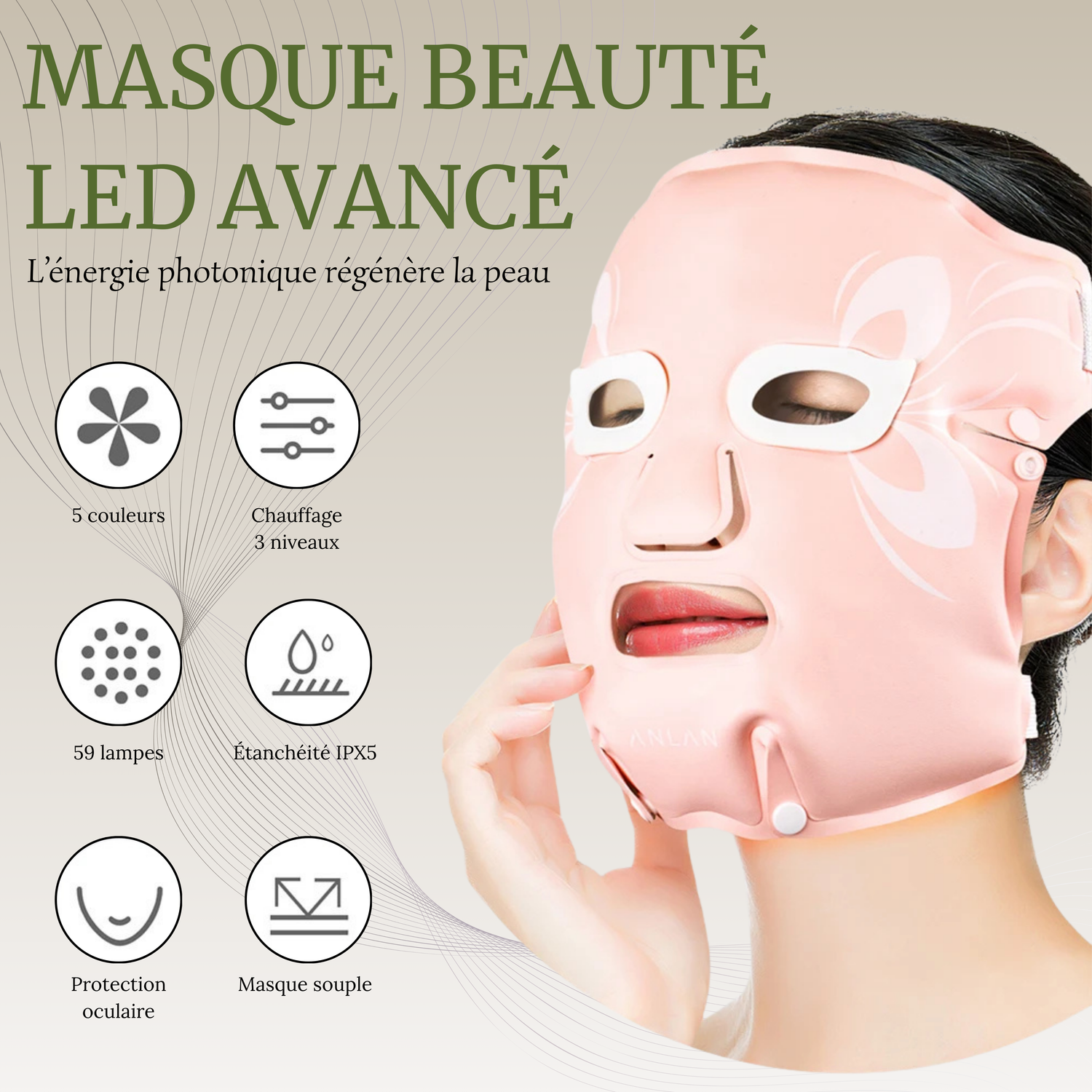 Masque Photothérapie LED chauffant